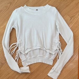 Free People White Ribbed Long Sleeve Top